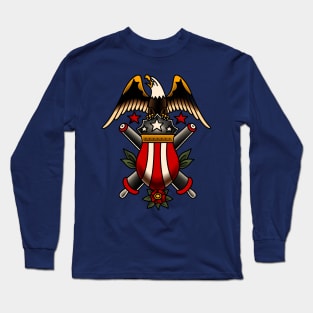 American Traditional Military Eagle & Artillary Motif Long Sleeve T-Shirt